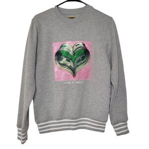 Bear the Beams Gray "Love is Green" Velvet Graphic Print Pullover Sweatshirt